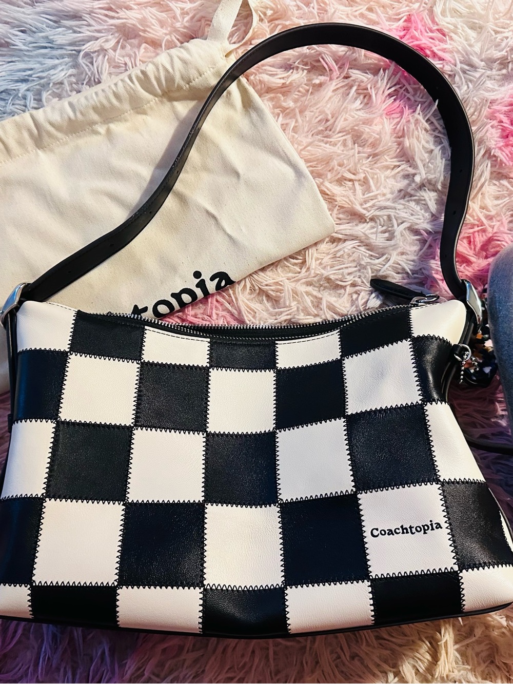 Coach Cream & black Checker Shoulder Bag